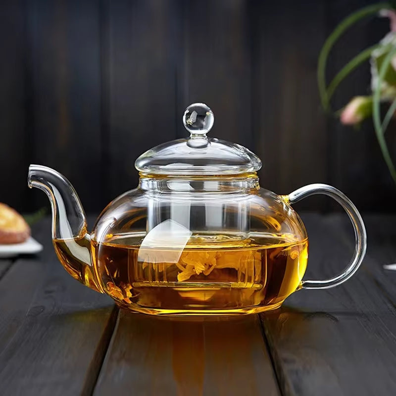 400Ml/1000Ml Filterable Heat-Resistant Thickened Glass Teapot High Borosilicate Glass Flower Tea Pot Heatable Glass Tea Set