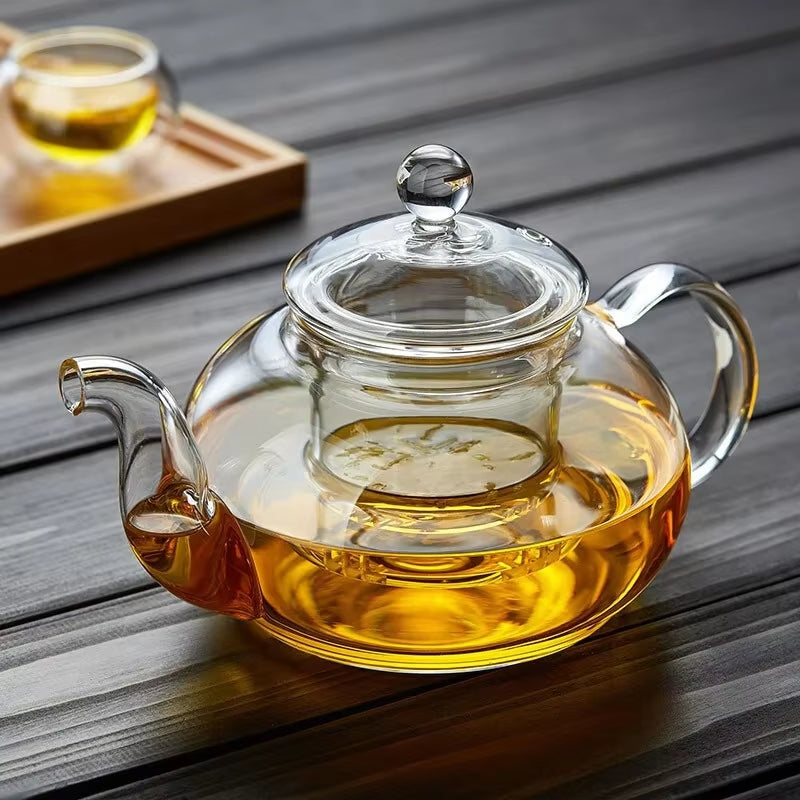 400Ml/1000Ml Filterable Heat-Resistant Thickened Glass Teapot High Borosilicate Glass Flower Tea Pot Heatable Glass Tea Set