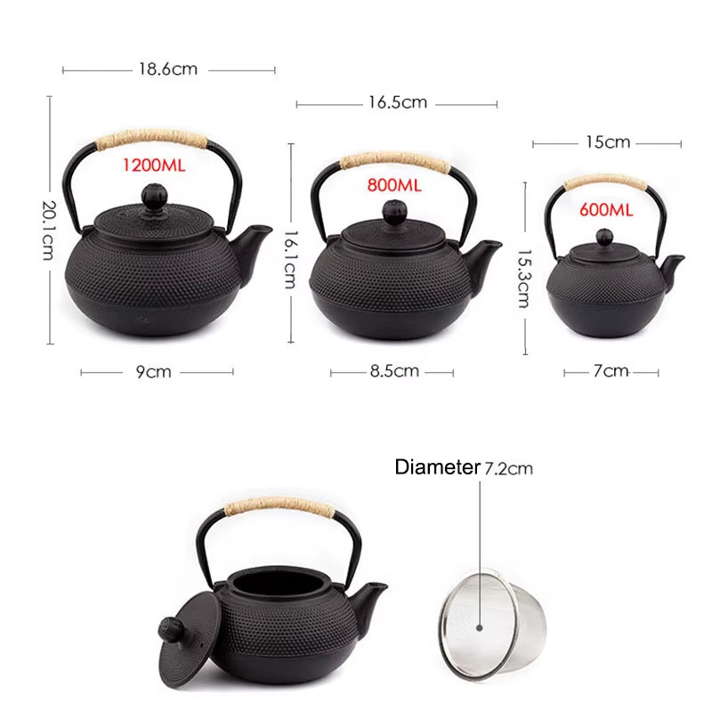 Elegant Japanese Cast Iron Tea Pot with Stainless Steel Infuser - Perfect for Oolong Tea & Hot Water (600/800/1200ML)