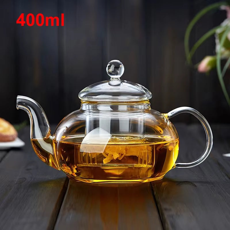 400Ml/1000Ml Filterable Heat-Resistant Thickened Glass Teapot High Borosilicate Glass Flower Tea Pot Heatable Glass Tea Set