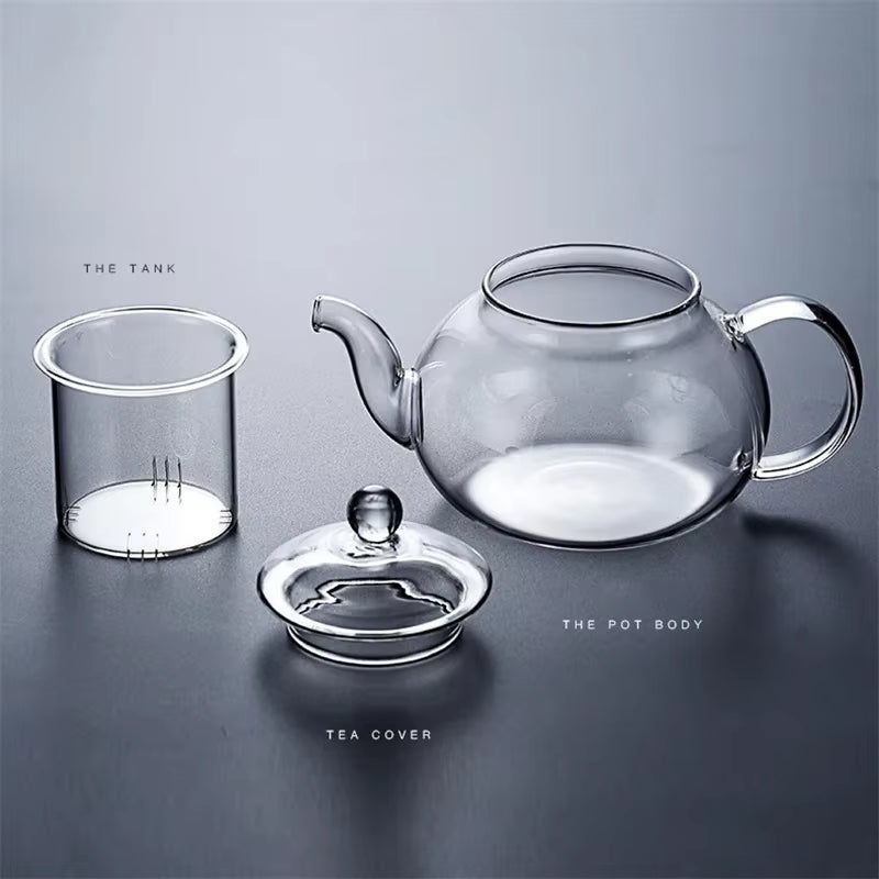 400Ml/1000Ml Filterable Heat-Resistant Thickened Glass Teapot High Borosilicate Glass Flower Tea Pot Heatable Glass Tea Set