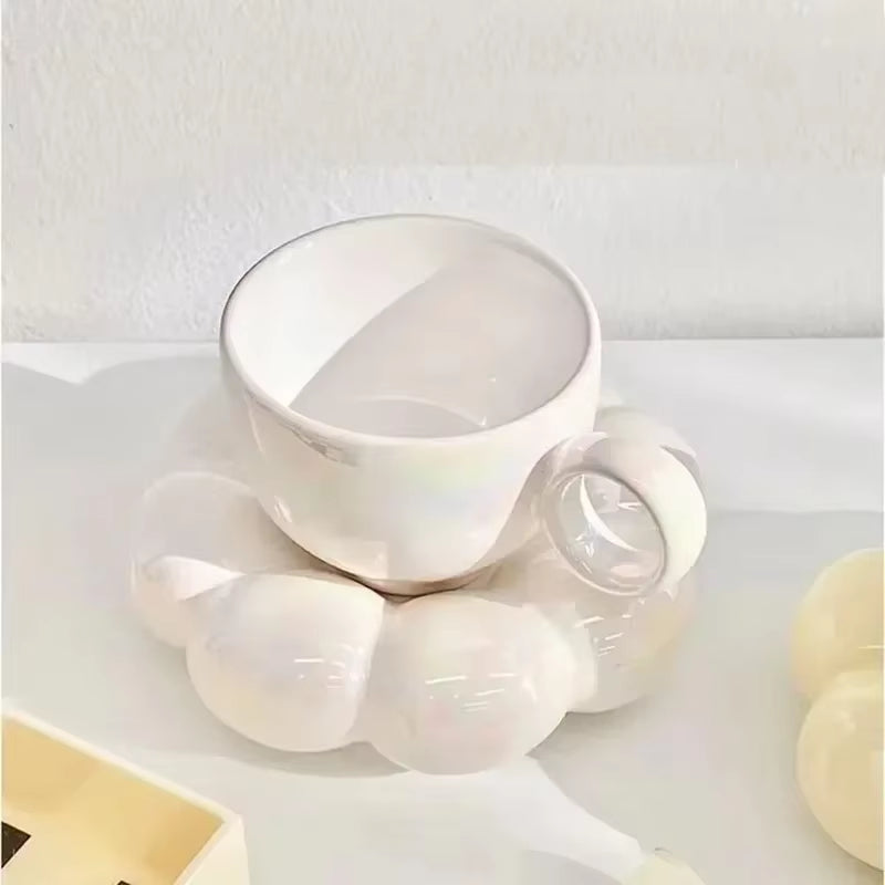 Simple Sunflower Coffee Mug Set Office Home Macaroon Series Coffee Ceramic Cups and Saucers Pink Pearl White Creative Cute Cup