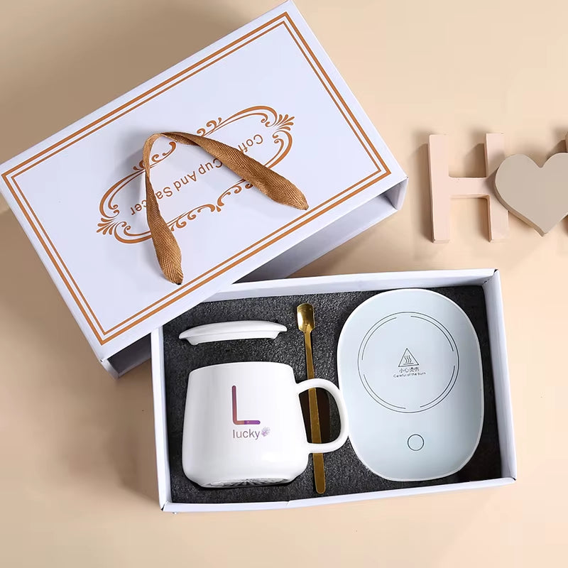 Perfect Valentine's Day Gift: 55℃ Thermostat Mug Set with Lid & Spoon - Ideal for Home or Office!