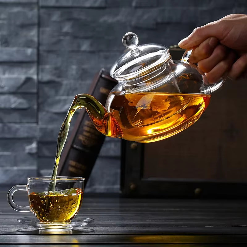 400Ml/1000Ml Filterable Heat-Resistant Thickened Glass Teapot High Borosilicate Glass Flower Tea Pot Heatable Glass Tea Set