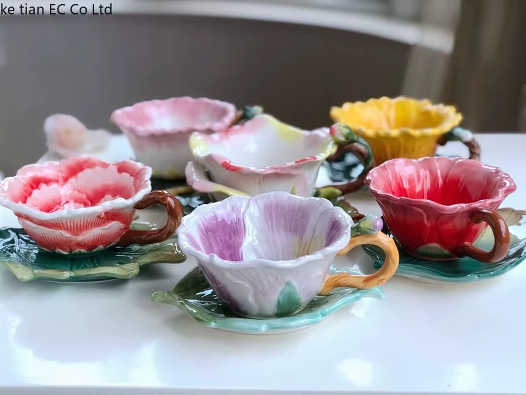 Elevate Your Tea Time with Our Elegant European Luxury Flower Ceramic Cup & Saucer Set! 🌸☕️ #AfternoonTea #LuxuryLiving