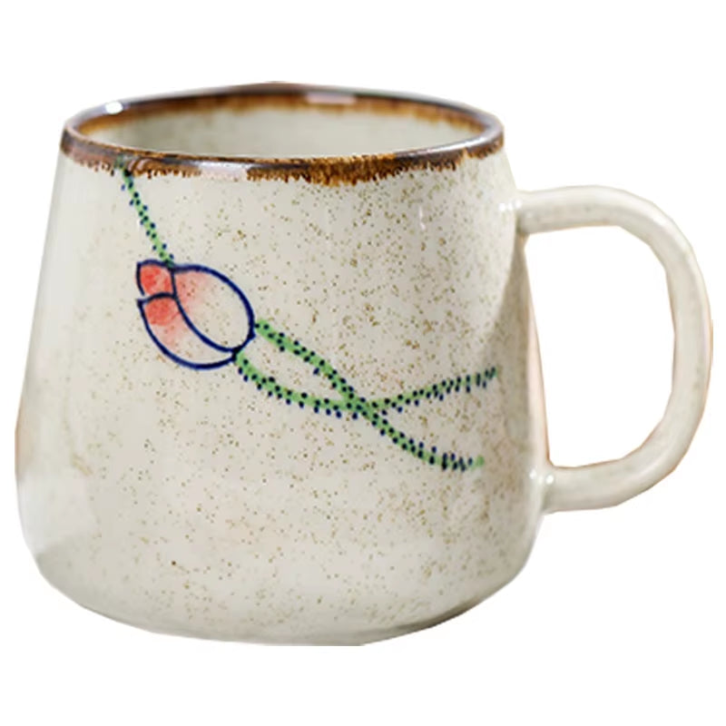 Kiln Change Clay Coffee Mug with Lid and Spoon, Unique Retro Style Ceramic Cups, Creative Gift for Friends, 380Ml