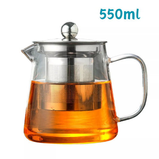 Heat Resistant Clear Glass Teapot Jug with Infuser Coffee Tea Leaf Herbal Pot