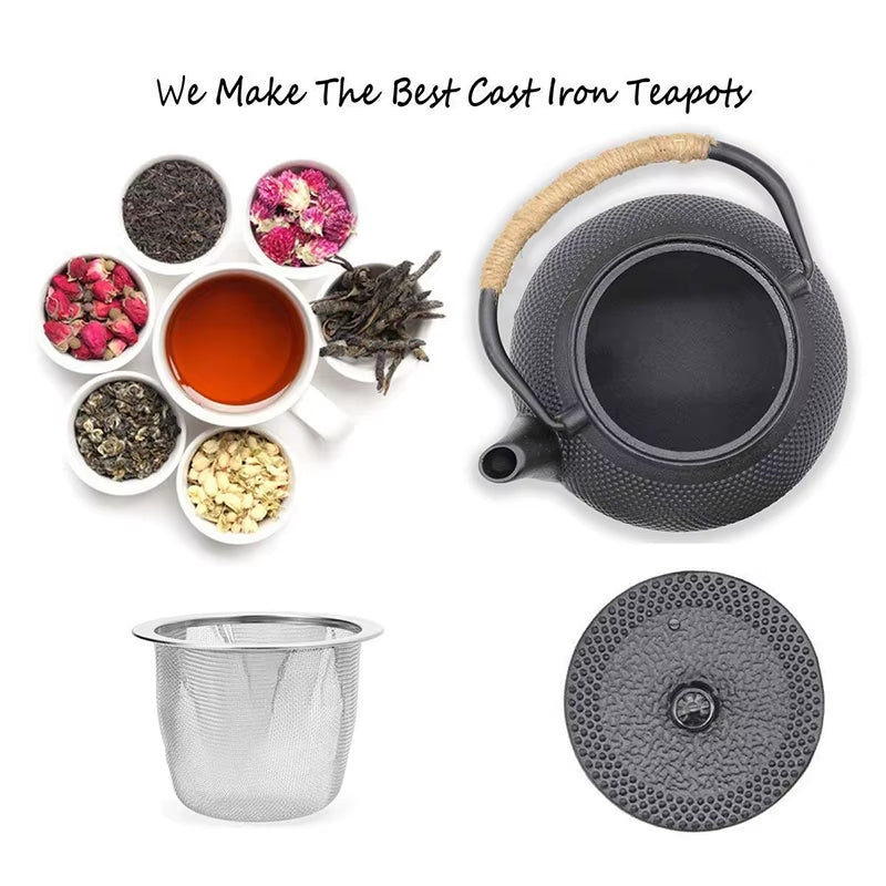 Elegant Japanese Cast Iron Tea Pot with Stainless Steel Infuser - Perfect for Oolong Tea & Hot Water (600/800/1200ML)