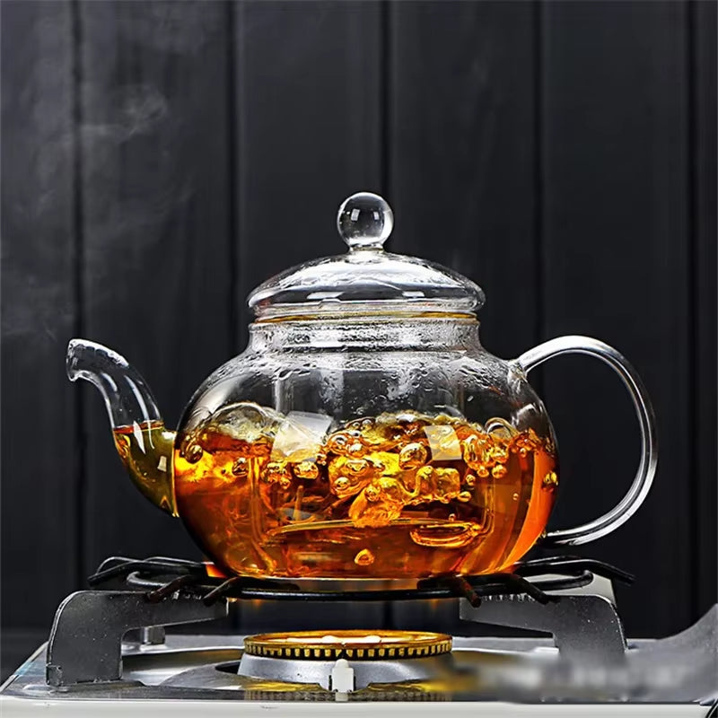 400Ml/1000Ml Filterable Heat-Resistant Thickened Glass Teapot High Borosilicate Glass Flower Tea Pot Heatable Glass Tea Set