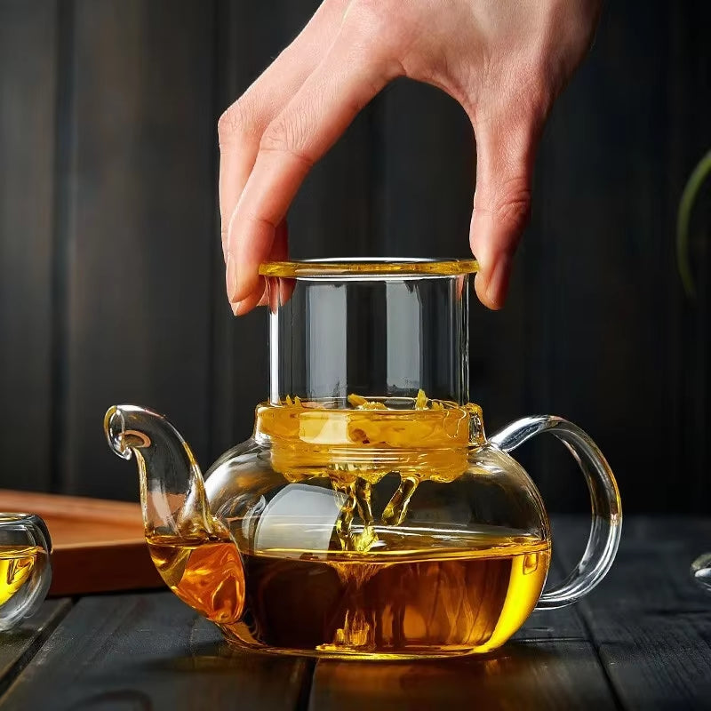 400Ml/1000Ml Filterable Heat-Resistant Thickened Glass Teapot High Borosilicate Glass Flower Tea Pot Heatable Glass Tea Set